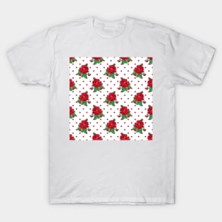 Red vintage roses and red polkadots T-Shirt